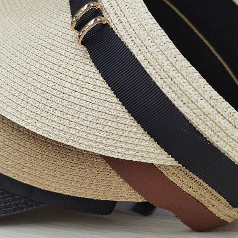 Wide Brim Summer Cap Sun Visor Cap with Elastic Head Straw Cap Sun Visor Hat for Women Beach Cap Baggy Sun Caadjustable Packable