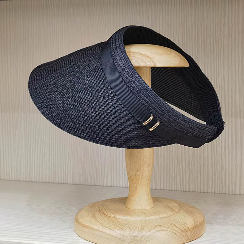 Wide Brim Summer Cap Sun Visor Cap with Elastic Head Straw Cap Sun Visor Hat for Women Beach Cap Baggy Sun Caadjustable Packable