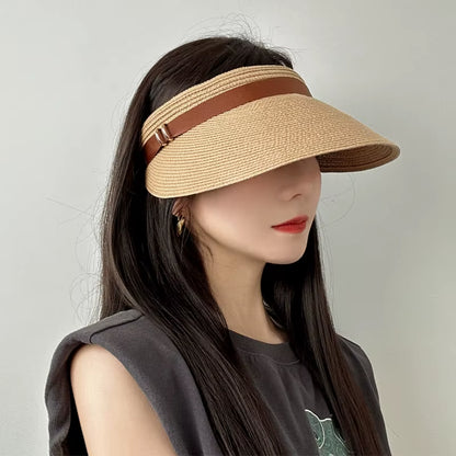 Wide Brim Summer Cap Sun Visor Cap with Elastic Head Straw Cap Sun Visor Hat for Women Beach Cap Baggy Sun Caadjustable Packable