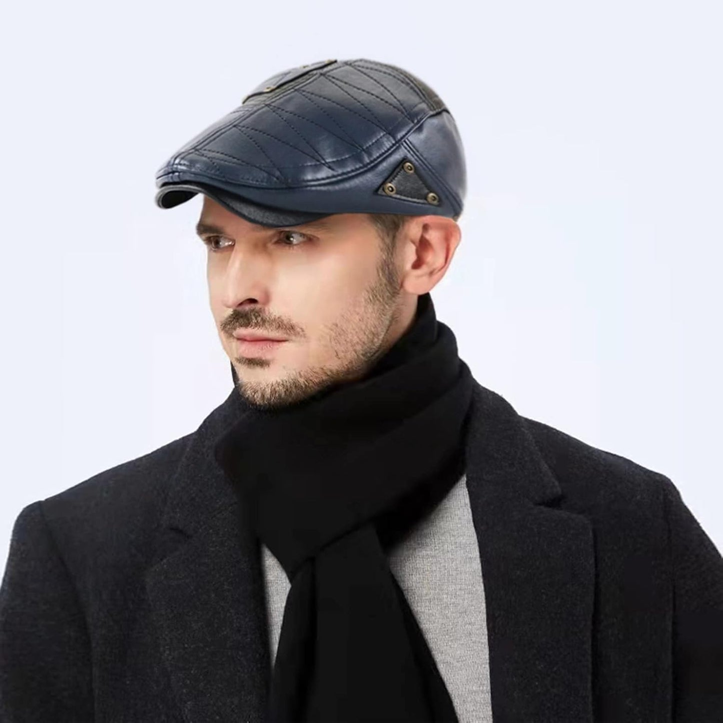 Mens Adjustable PU Leather Ivy Cap Newsboy Hat Classic Golf Flat Cap Gatsby Driving Fishing Hat for Men Father Dad