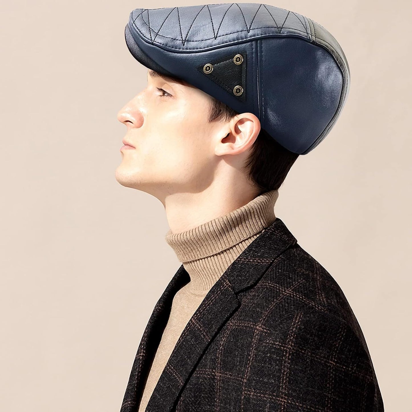 Mens Adjustable PU Leather Ivy Cap Newsboy Hat Classic Golf Flat Cap Gatsby Driving Fishing Hat for Men Father Dad