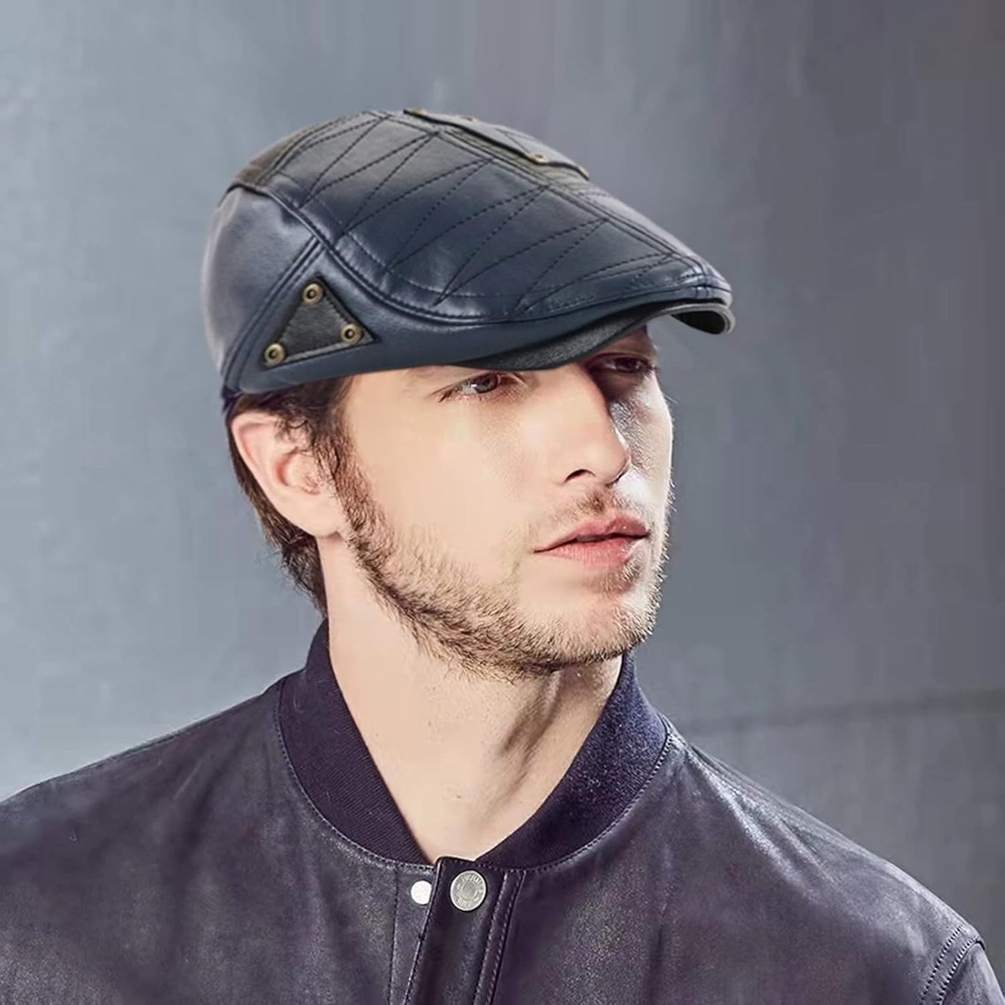 Mens Adjustable PU Leather Ivy Cap Newsboy Hat Classic Golf Flat Cap Gatsby Driving Fishing Hat for Men Father Dad