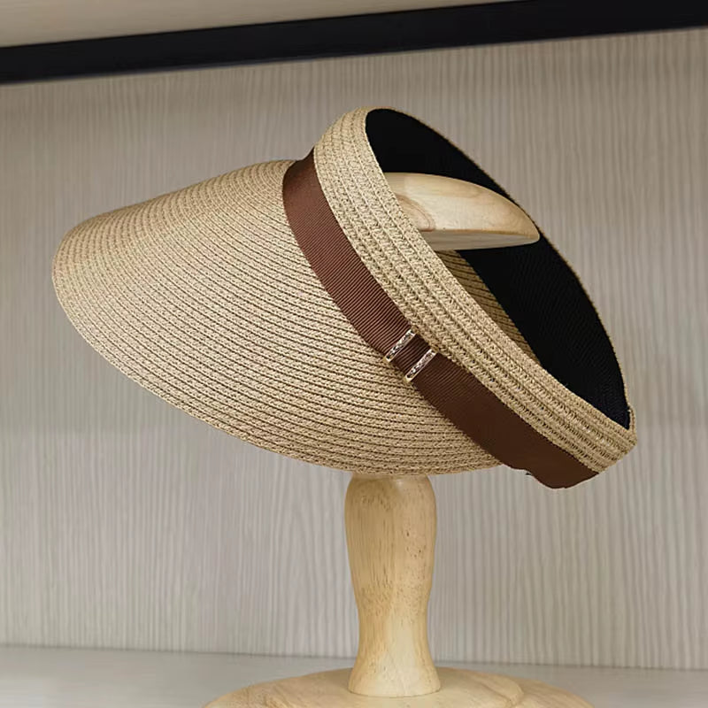 Wide Brim Summer Cap Sun Visor Cap with Elastic Head Straw Cap Sun Visor Hat for Women Beach Cap Baggy Sun Caadjustable Packable