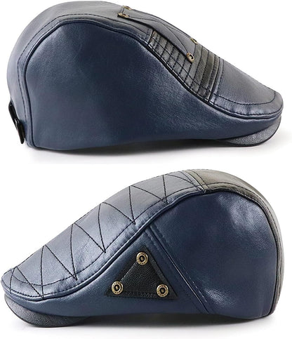 Mens Adjustable PU Leather Ivy Cap Newsboy Hat Classic Golf Flat Cap Gatsby Driving Fishing Hat for Men Father Dad